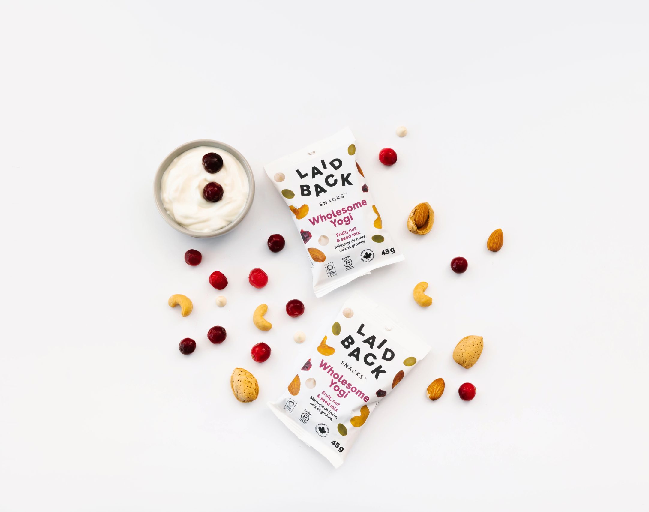 Wholesome Yogi snacks with yogurt and ingredients