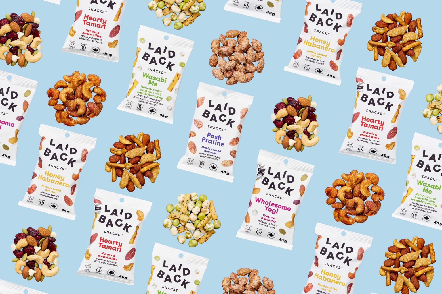 45 gram single-serve Laid Back Snacks pouches