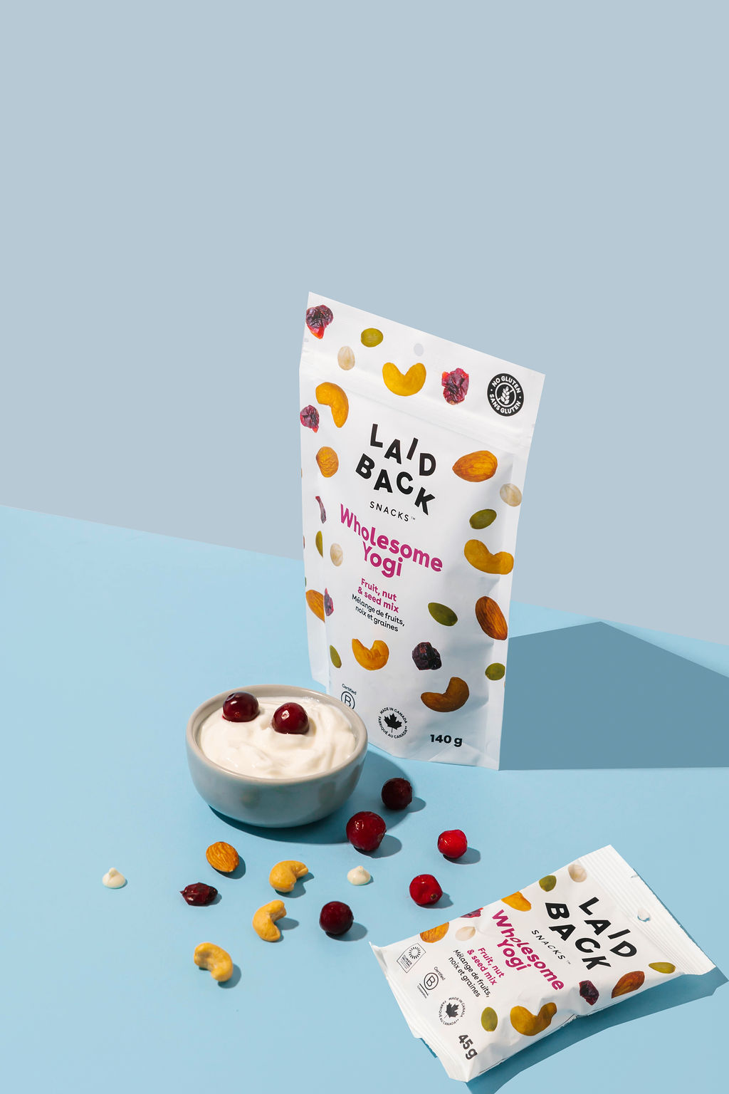 Wholesome Yogi snack bags with yogurt and mixed nuts